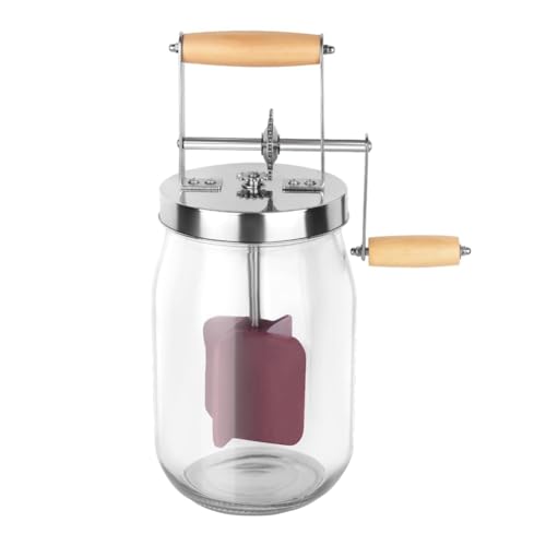 Churner manual de mantequilla – Madera y vidrio de 1,5 L con engranaje de acero inoxidable, fabricante de mantequilla hecho a mano con mango ergonómico de madera para mantequilla casera fresca