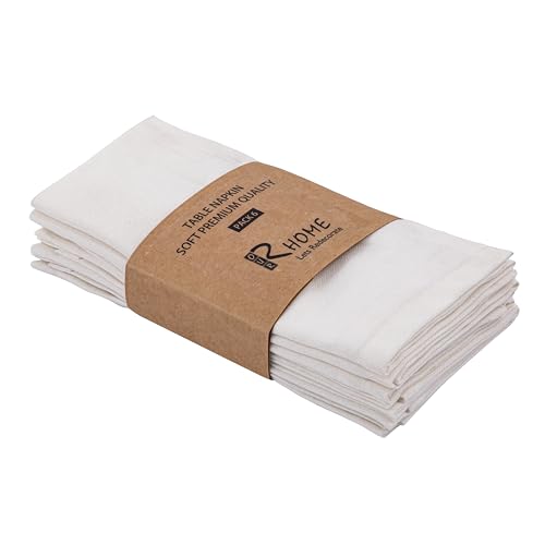 Image of R home Solid Cotton Table Napkins, Soft Cloth Napkins for Dining Table, Reusable & Washable, Ideal for Formal Dining, Cocktail Nights, Weddings, Home Bar & Table Decor (6, White)