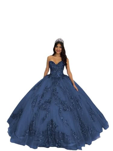 2025 Glitterly Sequins Lace Appliques Quinceanera Dress Ball Gown for Women Strapless Prom Dresses Corset