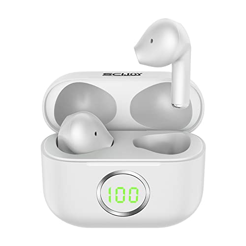 SCIJOY Bluetooth Kopfhörer In Ear, Mini Kopfhörer Kabellos Bluetooth 5.0 Stereoklang mit Mikrofon, LED Leistungsanzeige, Aufladen mit USB-C,Weiß Cover