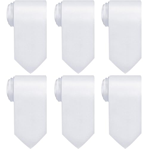 Syhood 6 Pcs 6/12/24 Pcs Men Ties Set Solid Satin Pure Color Business Formal Necktie Tie 57 for Men Occasion Wedding (White)