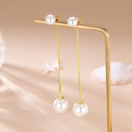 SLUYNZ Sterling Silver Pearls Dangle Earrings Chain for Women Teen Girls Pearls Wedding Drop Earrings for Brides Long Tassel4