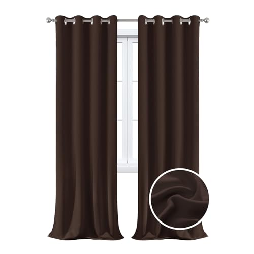 WUXXIANG Blackout Curtains for Bedroom 250 x 240 cm Thermal Insulated Energy Saving, Blackout Curtains Pencil Pleat Curtains, with Blackout Lining, for Bedroom Nursery, Brown