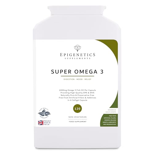 Super Omega 3 1000mg | High Strength 270mg EPA + 180mg DHA Fish Oil | 120 Softgel Capsules UK Made | Long 4 Month Supply by Epigenetics Supplements