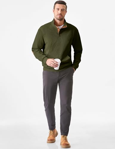 JMIERR Mens Warm Corduroy Sweatshirt Casual Stand Collar Quarter Fall Metal Button Pullover Sweaters Long Sleeve with Pockets2