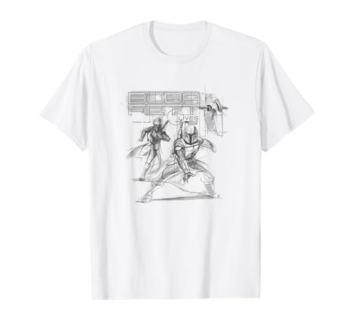 T-shirt Star Wars Boba Fett imprimé croquis artistique vêtement noir original