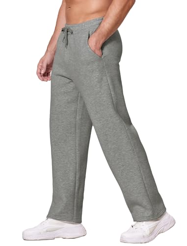 Deyeek Men's Fleece Lined Sweatpants Open Bottom Sweat Pants with Pockets Straight Leg Gym Sweats Baggy Grey Sweatpants Men