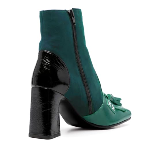 SHODENSE Women Tassel Boots High Chunky Block Heel Square Toe Ankle Booties Fringe Two-Toned Side Zipper Short Combat Boots Patent Suede Patchwork Dress Boots Vintage Chic Fall Boot Office 4-11 M US4