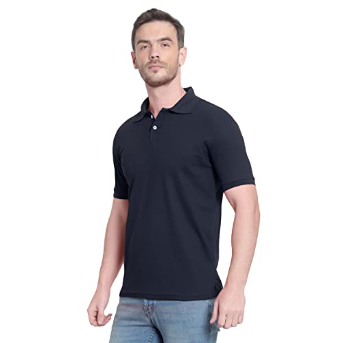 Image of Men's Poly Cotton-Matty Tshirt with Regular Fit Solid Pattern Half Sleeve Standard Length and Button Down Closure|Men's T-Shirts