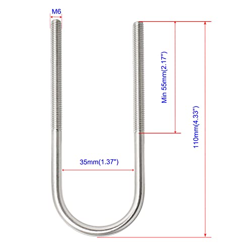 Image of Round U-Bolts 1.38 inch(35mm) Inner Width M6 Thread 304 Stainless Steel Silver with Plates Nuts Flat Washers for Car /RV /Trailer Bumper, 2Pcs
