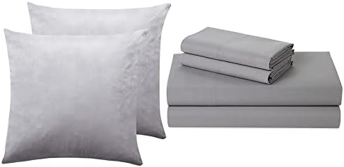 lalaLOOM Velvet Throw Pillow Covers Set of 2 and Bed Sheets 4 Piece Set, Throw Pillowcases Size 18x18 in Soft Gray, Bed Sheet Size Queen in Soft Gray, Breathable Microfiber, 2 Item Bundle