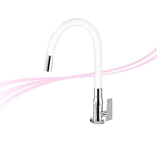 Adeptt Goldline Series AM-67 Deck Mount Kitchen Faucet with Swivel Spout | Bathroom Fixture (White)