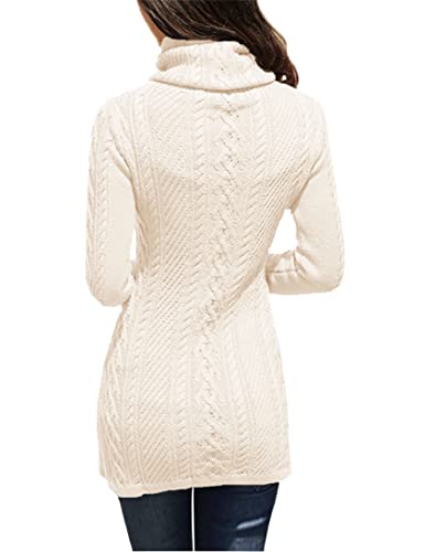 image for v28 Women Polo Neck Long Slim Fitted Dress Bodycon Turtleneck Cable Kn