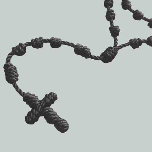 Black Knotted Rosary, Durable Twine Prayer Necklace for Men or Women, Catholic Cord Wrap Bracelet Confirmation Keepsake Gift for Teenage Boys, 20 Inches2