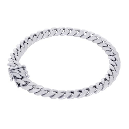 Nuragold 10K Real White Gold Miami Cuban Link 6.5mm Chain Bracelet (7