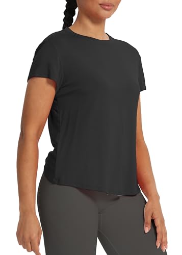 Bestisun Backless Workout Athletic Shirts Short Sleeve Split Back Yoga Exercise Tops for Women4