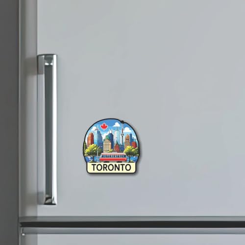 Image of CVANU Toronto Country Landmark Theme 2pcs MDF Fridge Magnet - Wooden Travel Souvenir Refrigerator Decorative Collectible Magnet