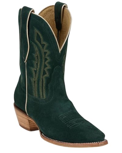 Tony Lama Women's Lea Suede Western Booties Snip Toe - DR3262 7 M US Green