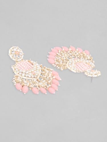 Image of Rubans Chandbali Earrings Kundan Pearl Beads Traditional Wedding Jewellery for Women & Girls