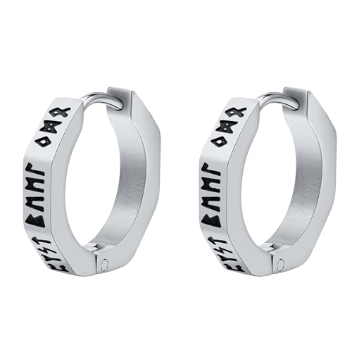 Pendientes de aro vikingos Flongo de acero inoxidable con runas nórdicas para hombre