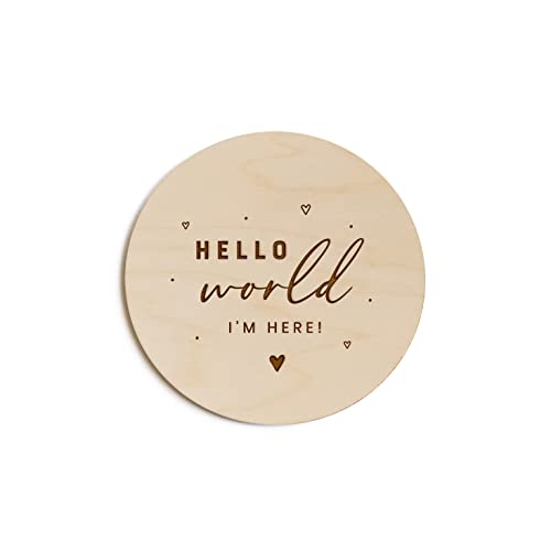Image of The Cotton & Canvas Co. Hello World I'm Here Newborn Baby Announcement, Nursery Sign, Nursery Decor, Baby Shower, Modern, Wooden Plaque, Oh Baby, Birth Prop