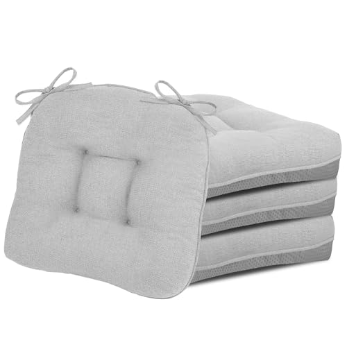 YUNLUYE D-Shaped Chair Cushions, 4" Thick Dining Chair Pads Machine-Washable, Seat Cushions for Chair 15" x 15", Set of 4 pad-Grey