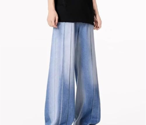 Men Spliced Patchwork Denim Pants Vintage Washed Baggy Wide Leg Hip Hop Style Casual Trousers3