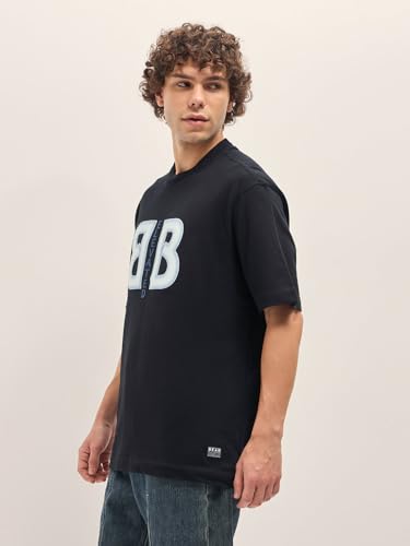Image of The Bear House Men's Cotton Self Design Oversize T-Shirt