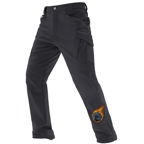 TACVASEN Men’s Winter Work Pants Fleece Lined Tactical Snow Ski Pant Waterproof Insulated Cargo Hiking Trousers 9 Pocket