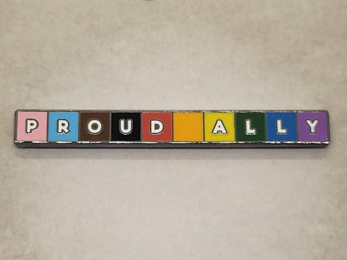 Image of Proud Ally Enamel Lapel Pin with Rainbow Pride Colors for LGBTQ and Trans Rights Support
