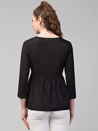 Image of FIMS - Fashion is my style Women Cotton Pleated & Gathered Embroidery Stone Full Sleeves Top Regular Fit Round Neck Tops for Girls