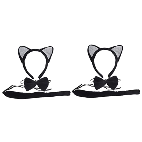 minkissy 2ensembles Oreilles De Chat Et Nœud De Déguisement Pour Fête Accessoire Mignon Avec Queue Pour Halloween Et Cosplay