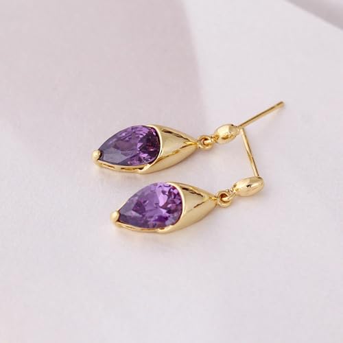 Boucles d'oreilles or 14 carats améthyste anti-allergie et légères