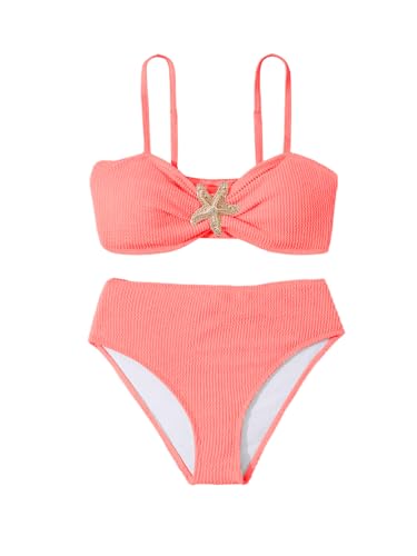 Image of RoseSeek Girl's 2 Piece Padded Bathing Suit Wireless Starfish Swimsuit Spaghetti Strap Vacation Beachwear Set