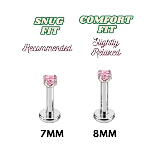 Image of Titanium G23 Internally Threaded CZ Earring - High Polish 16G for Ear, Helix, Tragus, Nose & Lip - Hypoallergenic 4 mm Flat Back with Clear, Pink, Black tops in 7mm and 8mm Length - SOLD AS ONE PIECE