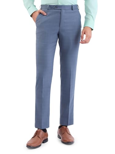Image of Park Avenue Men's Regular Fit Mid Rise Neo Fit Checks Pattern Polyester Blend Flat Front Formal Trouser