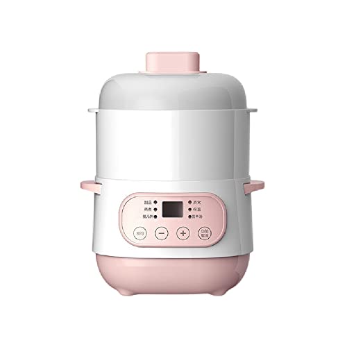 MsiDtsoy電気煮込み鍋、セラミックスープ鍋、家庭用焦げ付き防止ミルク鍋、自動予約防水煮込み鍋、健康のお粥電気煮込み鍋 電気なべ 保温機能 保温 調理鍋 コンパクト なべ 一人暮らし 蒸し 料理 マルチ調理 ピンク+蒸し器付き