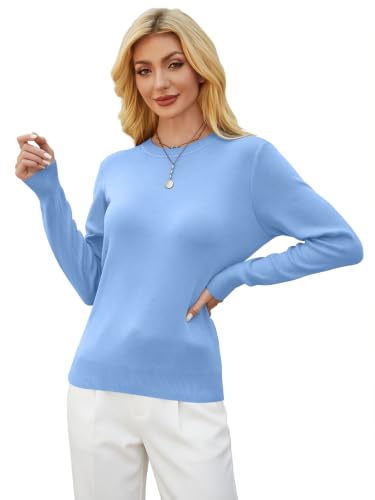 Image of GKBK Women's Wool Blend Sweaters 2026 Fall Fashion Lightweight Business Casual Outfits Long Sleeve Crew Neck Pullover Tops