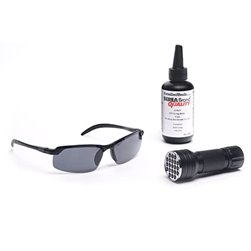 Berea Brand Quality - Artist's UV Curing Resin Starter Kit - One Step Quick Cure Epoxy Gel - Crystal Clear - Hard Type - Non-Toxic - UV Light & Glasses - For Art, Crafts, Jewelry Making - 3.5oz (100g)