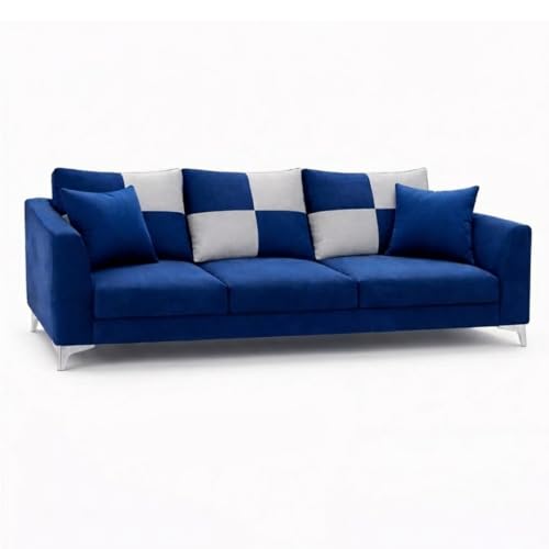 Image of Romeo Rich 4 Seater L Shape Sofa Set with Movable Ottomans | Flexible Layout | Velvet Suede Fabric | Golden Aesthetic Legs | Modern Sofa for Living Room (Dark Blue)