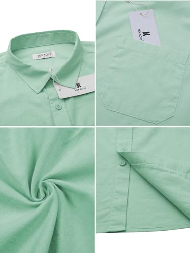 Image of JEKAOYI Mens Button Down Cotton Linen Shirts Casual Long Sleeve Beach Tops