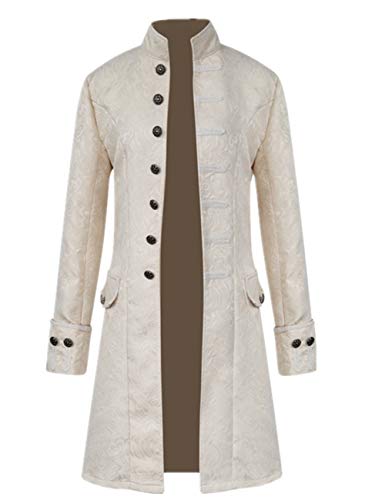 Crubelon Men's Steampunk Vintage Tailcoat Jacket Gothic Victorian Frock Coat Uniform Halloween Costume (M, White)
