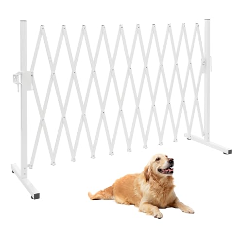 INPAITOO Expandable Barricade Gate Metal Folding Security Gate, Safety Barrier Gate Single Retractable Driveway Fence Gate, Expanding Security Gate for Garage, Basement, White 130 x 17.7 x 37.4in