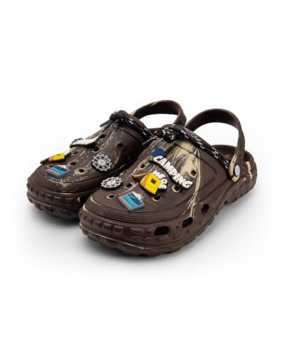 Image of Bacca Bucci x Discovery Camping Hero EVA Slides for Men, Marble Finish Clogs with Charms, Cushioned Lightweight Slip-On Sandals with Heel Strap
