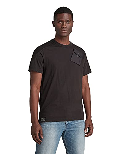 [ジースターロゥ] メンズ Tシャツ 半袖 ラウンドネック 胸ポケット 黒 ブラック Military 3D Woven Pocket T-Shirt D19841-C372-6484-XS