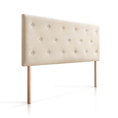 SUENOSZZZ-ESPECIALISTAS DEL DESCANSO Cabecero de Cama Helsinki con Patas nórdicas y tapizado en Tela para Camas de 90 (100 x 100 cm) Tela Beige