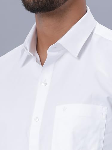 Image of RAMRAJ COTTON Men's Full Sleeve Shirt with 1 /2 Inch Gold Jari Border Dhoti