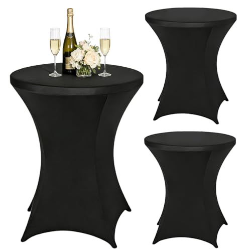 3Pcs Housse Mange Debout, 60x110cm Housse de Table Ronde Extensible, Housse De Table De Bistrot, Nappe Cocktail Ronde Lavable Elastique Infroissable pour Table...