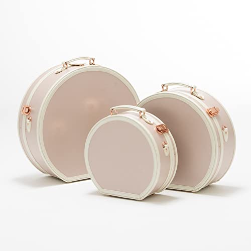 COTRUNKAGE Small Floral Round Hat Box Vintage Luggage Cosmetic Case (D.18, Cherry Pink)4