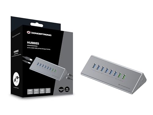 Hub USB 3.0 Conceptronic HUBBIES18G chargeur 10 en 1 60W USB-C USB-A